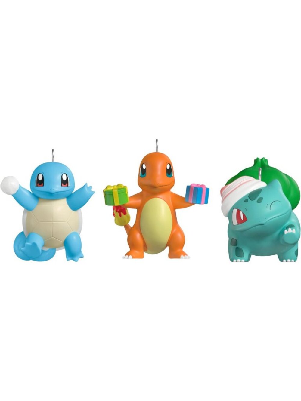 Mini Christmas Ornaments Set of 3 - Pokémon Squirtle, Charmander, Bulbasaur